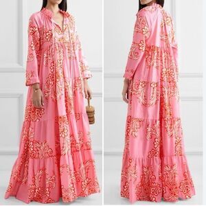 Eywasouls Malibu Cora Maxi Dress Tiered Floral Print Pink Orange Boho XS / Small